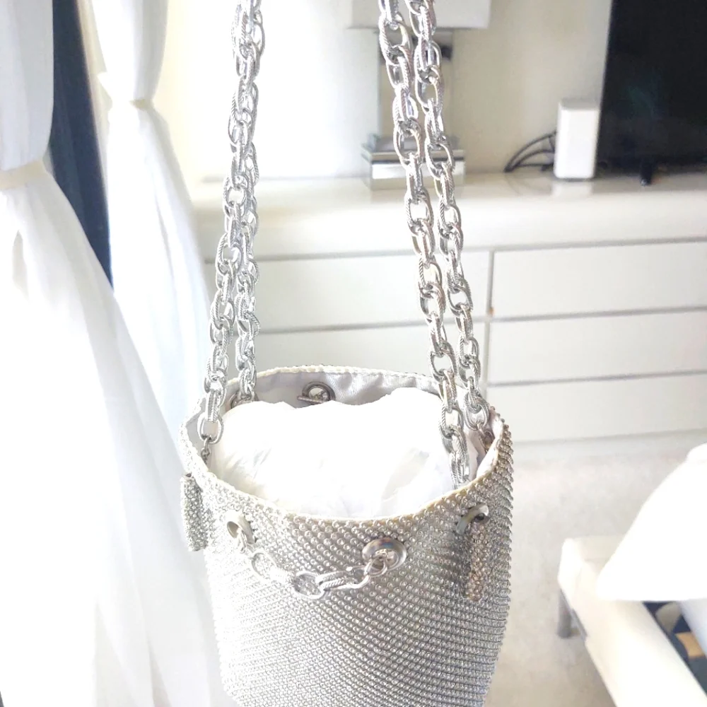 Silver Mesh Bucket Chain Handbag - Picture 2 of 2